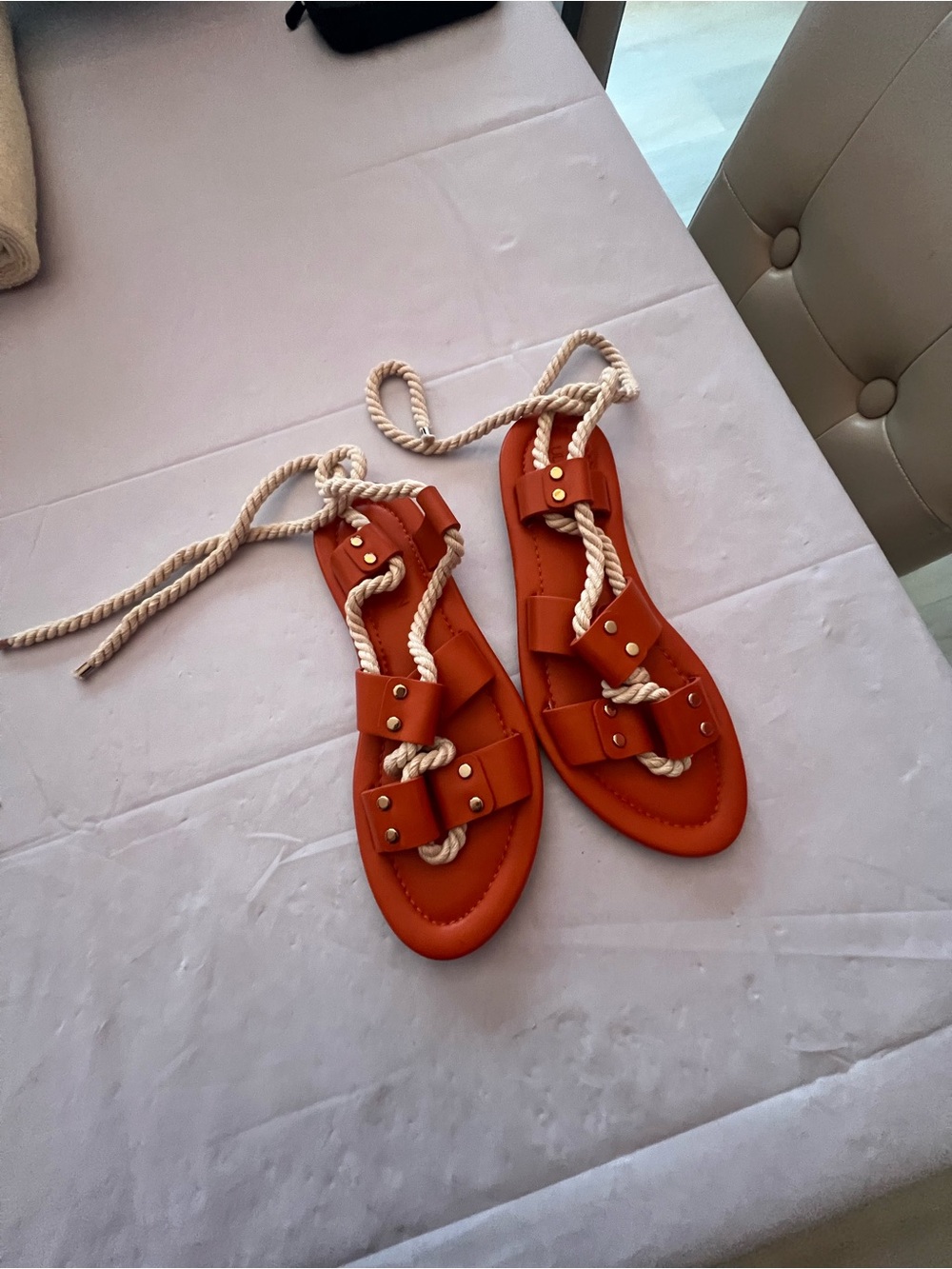 Ulla Johnson Orange Rope-Lace Gladiator Sandals